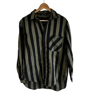 Zara Black and Olive Striped Button Down Shirt